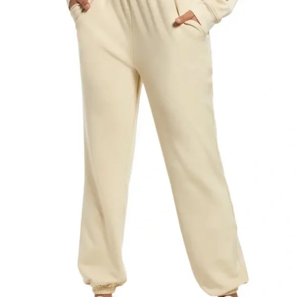 WeWoreWhat x Revolve Cream Brushed Terry High Waist Joggers Size Large - Picture 4 of 12